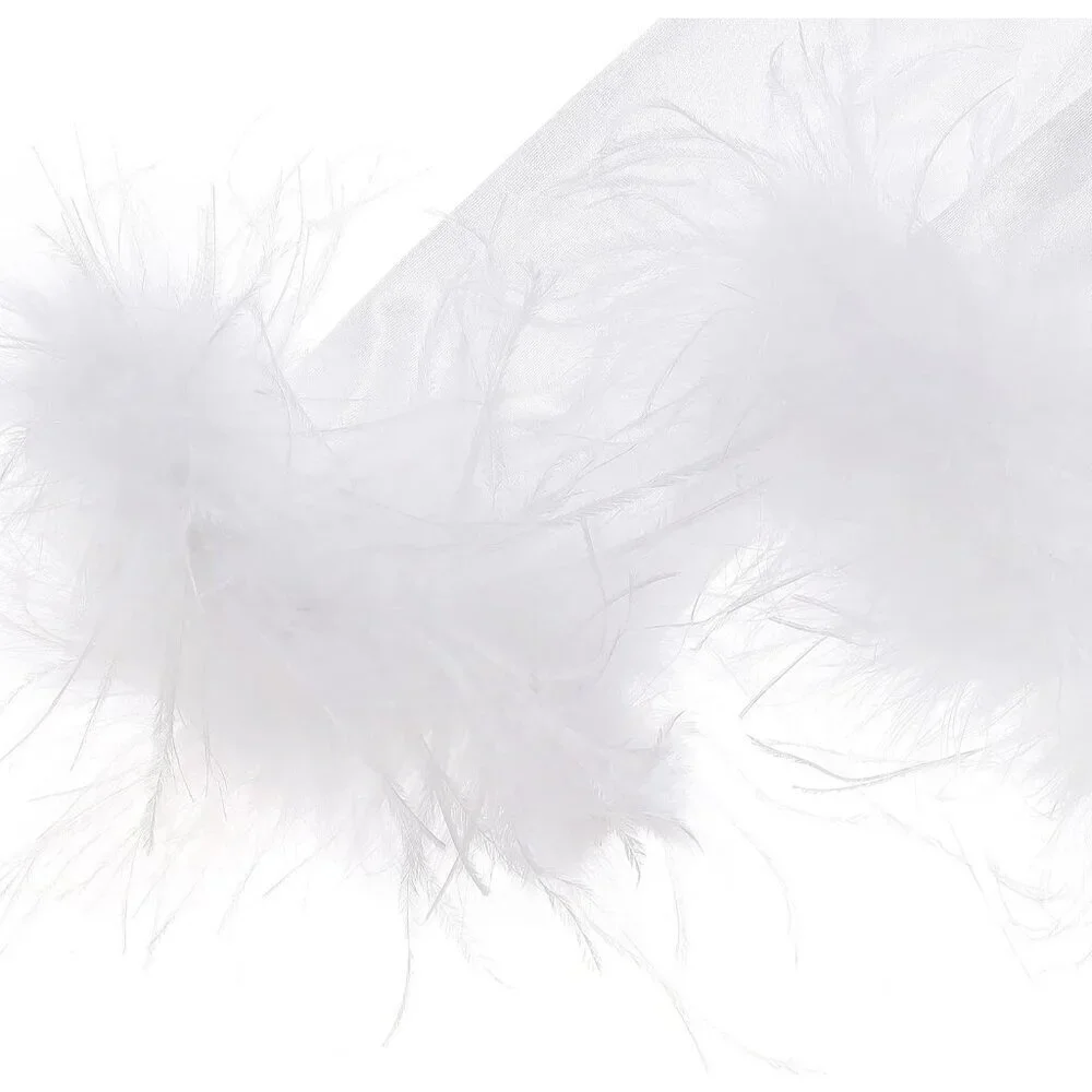 Women's Evening White Feather Long Satin Gloves Stretchy Elbow Halloween Costume